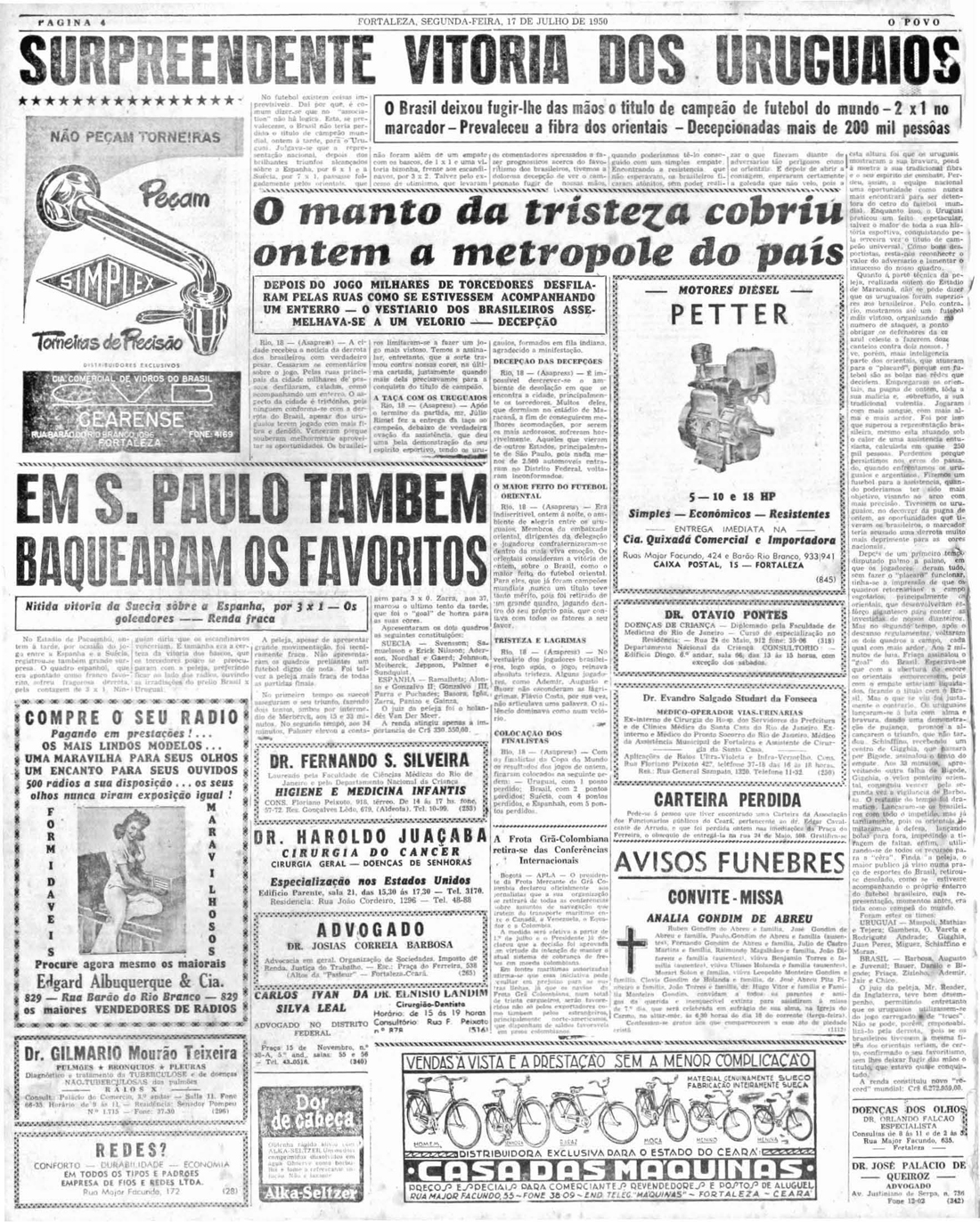Há 67 anos: Derrota do Brasil para o Uruguai na Copa de 1950